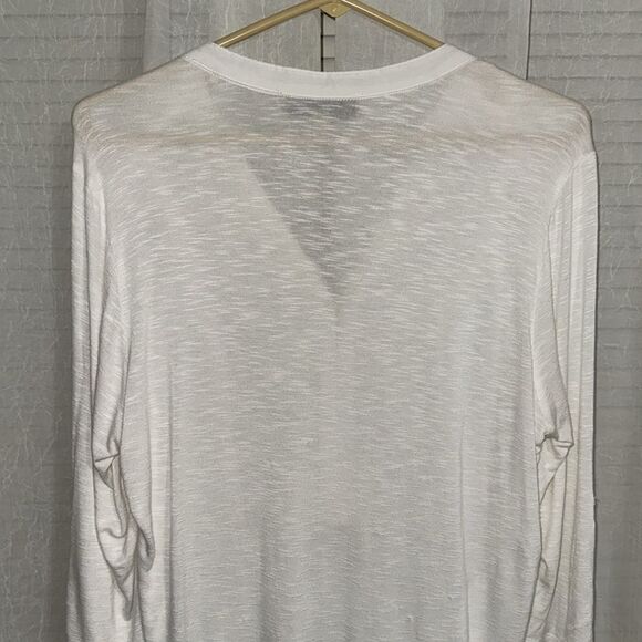 Democracy M Ivory Embroidered Crochet Lace Button Front Tab Sleeve High Low Top - Picture 4 of 10